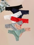 7PCS Solid Seamless Lace Ribbed Thongs Sexy Comfy Breathable Stretchy Intimates Panties Women's Lingerie & Underwear