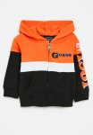 Guess Hooded Ls Active Top W Zip - Black With Orange Blocking