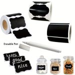 1 Roll Of 120 Stickers 3 Waterproof Erasable Blackboard Stickers Labels With Erasable Pen 3.56 5.59CM Glass Bottle Kitchen Seaso