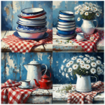 Tear Resistant Deco Print Blue Kitchen 4'S