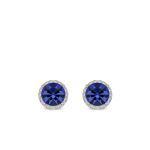 Yellow Gold & Sterling Silver Blue Crystal Halo Stud Earrings