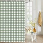 Queenker Shower Curtain Sage Green Buffalo Plaid Waterproof Fabric Shower Curtain Set With 12 Hooks Bathroom Curtains For Farmho