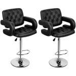 Smte Mak Faux Leather Luxury Barstools With Armrests Set Of 2 Black With Keychain