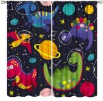 Kids Cartoon Dinosaur Curtains Dino Outer Space Starry Star Curtain With Rod Pocket For Boys Girls Kids Bedroom Children Nursery