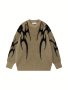 Fire Pattern Knitted Sweater Men's Casual Warm Slightly Stretch Crew Neck Pullover Sweater For Men Fall Winter