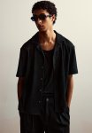 Regular Fit Crinkled Resort Shirt - Black