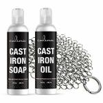 Culina Cast Iron Soap Set & Conditioning Oil & Stainless Scrubber All Natural Ingredients Best For Cleaning Non-stick Cooking &