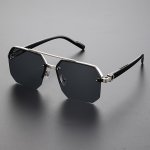 Trendy Cool Half Rim Fashion Glasses Polygonal Frame Double Bridges Fashion Glasses For Men Women Daily Outdoor Driving Sports D