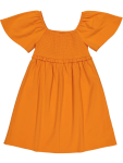 Vibrant Orange Smocked Flutter Sleeve Dress - 13 14 Yellow