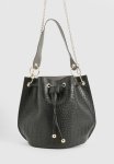 Handle Detail Croc Crossbody Grab Bag - Black