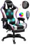 White Gaming Chair With LED Light Ergonomic Pro Gaming Chair With Full Massage Lumbar Support Bluetooth Speakers Computer Chair For Retractible Foot