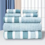 8PCS Striped Coral Velvet Towels Set Household Hand Towels Bath Towels Soft Absorbent Quick-drying Towels Bathroom Accessories H