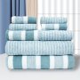 8PCS Striped Coral Velvet Towels Set Household Hand Towels Bath Towels Soft Absorbent Quick-drying Towels Bathroom Accessories Holiday Gifts Bath Towel 2 + Hand Towel 2 + Washcloth 4