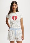 Cotton On Pointelle Rib Sleep Tee - Lcn Kewpie heart Art