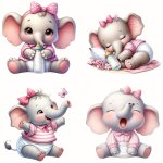 4PCS/SET Y2K The Warmest Elephant Baby Sleeping Stickers For Men Cartoon Animal Shaped Heat Transfer Sticker For Men Suitable Fo