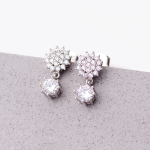 Silver Sunflower Cubic Zirconia Stud Earrings - Clear Crystal