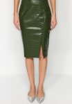 Limited Edition Faux Snakeskin Slit Detailed Midi Woven Skirt - Khaki