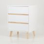 Fihlo Three Drawer Side Table White With Pine Accents