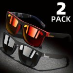 2 Pack Classic Trendy Square Polarized Glasses For Men And Women - Perfect For Outdoor Activities Travel And Parties - PC Frame