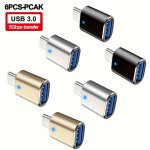 6PCS-PACK USB C Otg Adapter LED Light Indicator USB 3.0 To Type C Adapter USB Type C Connector For Macbook Samsung Xiaomi Poco X
