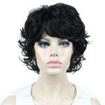 Aimole Synthetic Wigs Women's Curly Ends Short Fiber Wig With Layered Bangs 2 Darkest Brown