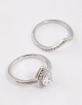 Silver Crowned Pear Crystal Ring - M l