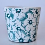 Turquoise & White Flower Design Planter 14X16CM