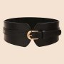 Punk Pin Buckle Pu Waistband Trendy Black Elastic Wide Belts Classic Dress Coat Girdle For Women Daily Use