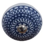Round Geometric Ceramic Knob Blue & White 6CM
