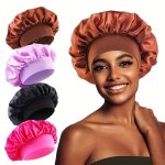 Soft Satin Bonnets Casual Solid Color Sleeping Night Cap Lightweight Elastic Bath Shower Cap Hair Bonnets For Women Female