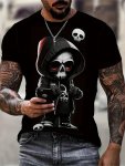 Men's Skeleton Print T-Shirt Casual Short Sleeve Crew Neck Tee Men's Clothing For Outdoor