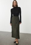 Wrinkled Pleated Maxi Skirt - Khaki