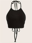 Slim Solid Color Halter Neck Top Sexy Tie Back Backless Halter Top For Summer Women's Clothing