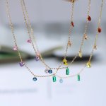 1PC Stainless Steel Charm Necklace With Multicolor Cubic Zirconia Rainbow Zirconia Dainty Chain French Romantic Style Fashion Si
