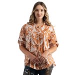 Floral Leaf Print Shirt - Burnt Orange Free