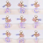 Purple 26 Letter Sequin Keychain Butterfly Tassel Pendant Keyring Bag Backpack Charm Car Hanging Pendant Earbud Case Cover Acces