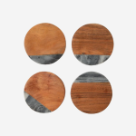 Wood & Marble Round Coaster Set - Black