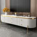 Modern Fluted White Tv Stand With Faux Marble Top