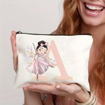 1PC Ballerina 26 Letters Alphabet Initials Floral Pattern Canvas Women Makeup Bag Gift For Bridesmaid Friends Classmates Teacher