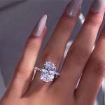 Chwlnjn 925 Sterling Silver Shiny Oval Cut 3CT Cz Diamond Ring Fashion Ladies Cubic Zirconia Infinity Halo Engagement Ring Solit