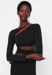 Knitted Cut Out Detail Blouse - Schwarz