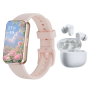 Pink Gold Smartwatch With Wireless Bluetooth Earbuds - A Sports Set