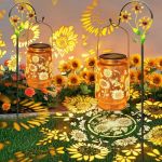 2 Pack Sunflower Solar Lanterns Outdoor With Shepherd Hook Birthday Gift Mothers Day Gift For Women Mom Grandma Wife Daughter Wa