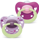 Nuk Signature Night Silicone Soother 6-18 Months Hearts stars Girl
