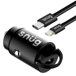 Snug MINI PD Car Charger - 30W - USB?C to Lightning MFi Cable - Black