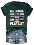 Vintage Cassette Tape Print T-Shirt Casual Short Sleeve Crew Neck Top For Spring & Summer Women's Clothing