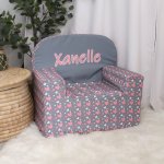 A Kids Sofa Foam Chair Grey With Pink And White Hearts
