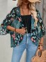 Floral Print Open Front Blouse Vintage 3/4 Sleeve Cover Up Blouse For Spring & Summer Women's Clothing