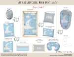 Cot Duvet Bedding Light Blue Grey Cloud Moon And Stars Set