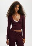Cotton On Super Soft Ribbed Wrap Top - Dark Oak